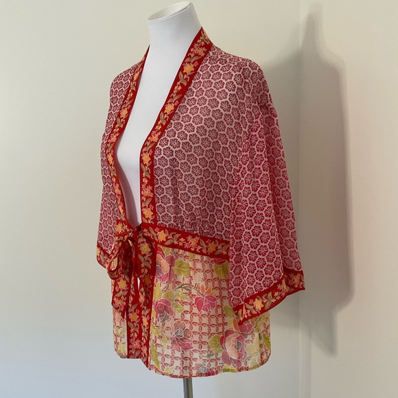Coldwater Creek Red and Pink Floral Kimono Jacket - Picture 4 of 6